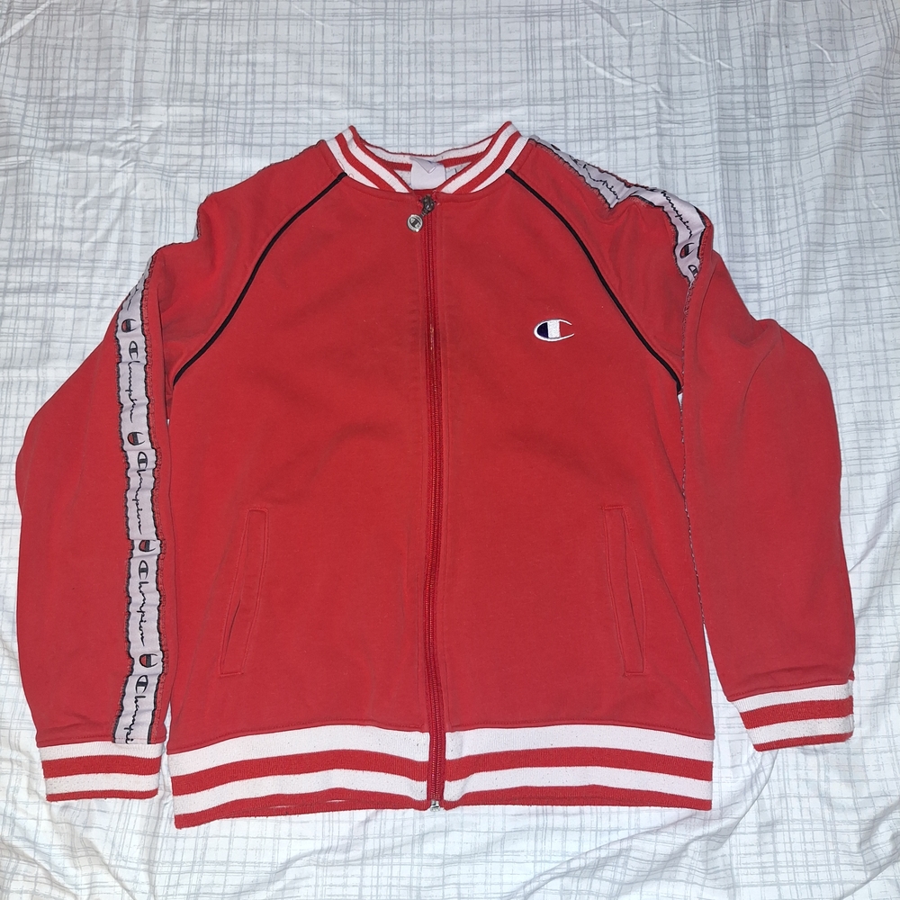 Champion Kids Red and White Zip-Up Hoodie